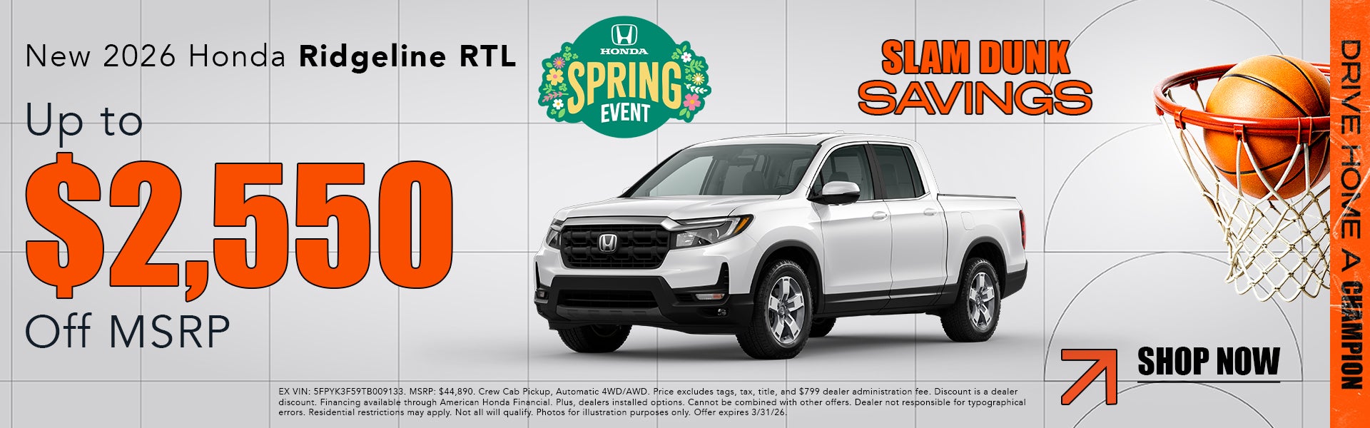 New 2026 Honda Ridgeline RTL